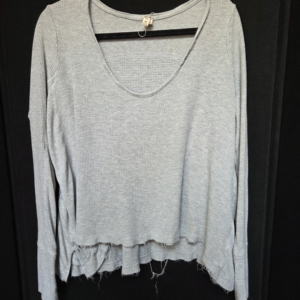 Free People We The Free Gray Long Sleeve Women's Top Medium Thermal Knit